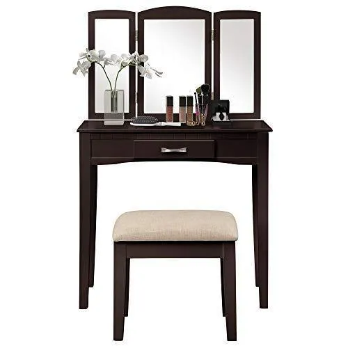 Harper&Bright Designs Vanity Table Set with Mirror & Cushioned Stool Dressing Table Make up Vanity Dresser(Espresso)