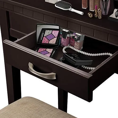 Harper&Bright Designs Vanity Table Set with Mirror & Cushioned Stool Dressing Table Make up Vanity Dresser(Espresso)