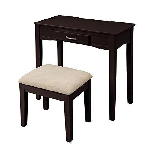 Harper&Bright Designs Vanity Table Set with Mirror & Cushioned Stool Dressing Table Make up Vanity Dresser(Espresso)