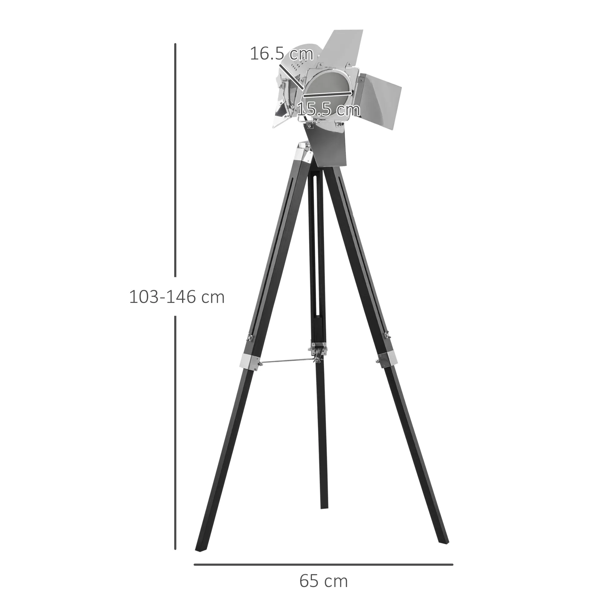 HOMCOM Vintage Tripod Floor Lamp Wood Cinema Searchlight W/ Adjustable Height
