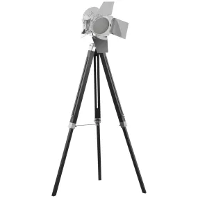 HOMCOM Vintage Tripod Floor Lamp Wood Cinema Searchlight W/ Adjustable Height