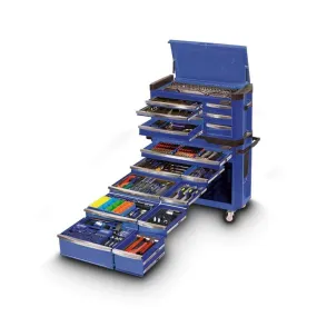 Kincrome K1505 594 Piece Metric & SAE 17 Drawer Blue Electric Contour Workshop Tool Chest & Roller Cabinet