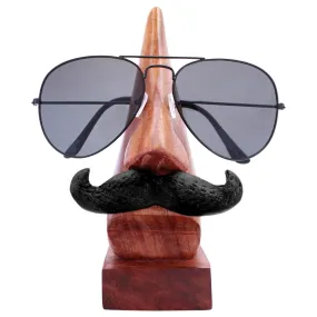 KRAFT JUNCTION Handmade Wooden Spec Holder - 3D Nose Shape Goggle Holder - Office Decor Organization Moustache