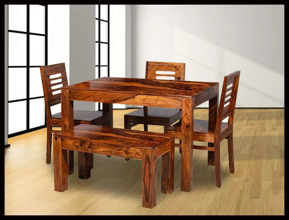Krafting Kustoms Solid Sheesham Wood 4 Seater Dining with Chair || Dining Table Sets || Dining Room Sets || Wooden Dining Table 4 Seater with Chair || Dining Table 4 Seater, Walnut Finish