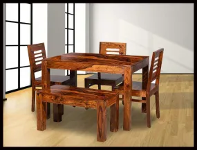 Krafting Kustoms Solid Sheesham Wood 4 Seater Dining with Chair || Dining Table Sets || Dining Room Sets || Wooden Dining Table 4 Seater with Chair || Dining Table 4 Seater, Walnut Finish