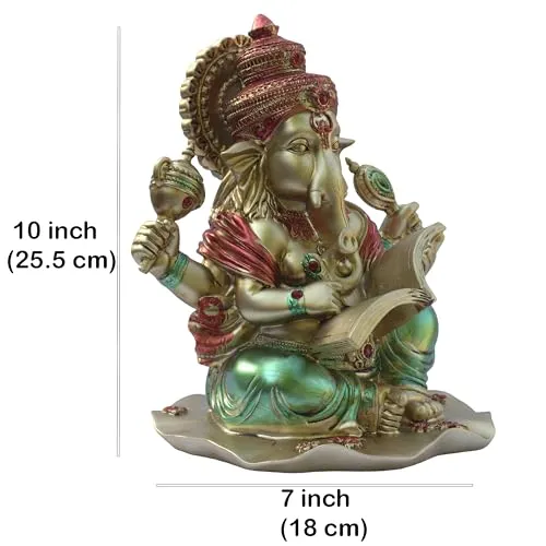 KRAFTSKALA Ganesha Idol for Home Temple, Large 10 inch Ganpati Murti for House Entrance, Auspicious Vinayak Resin Statue for Home, Living Room, Office Desk, Gifting (Golden)