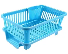 Kuber Industries 3 in 1 Large Durable Plastic Kitchen Sink Dish Rack Drainer Drying Rack Washing Basket with Tray for Kitchen, Dish Rack Organizers, Utensils Tools Cutlery (Blue)-KUBMARTK10733