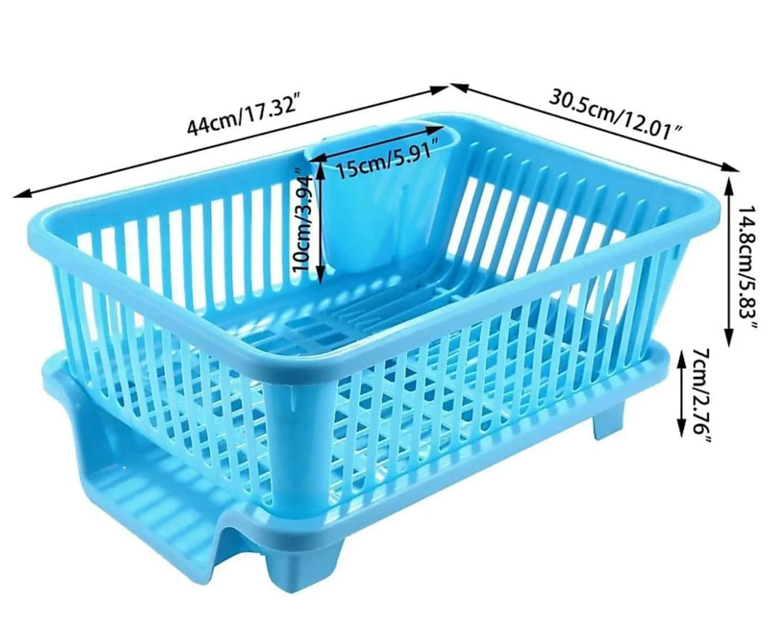 Kuber Industries 3 in 1 Large Durable Plastic Kitchen Sink Dish Rack Drainer Drying Rack Washing Basket with Tray for Kitchen, Dish Rack Organizers, Utensils Tools Cutlery (Blue)-KUBMARTK10733