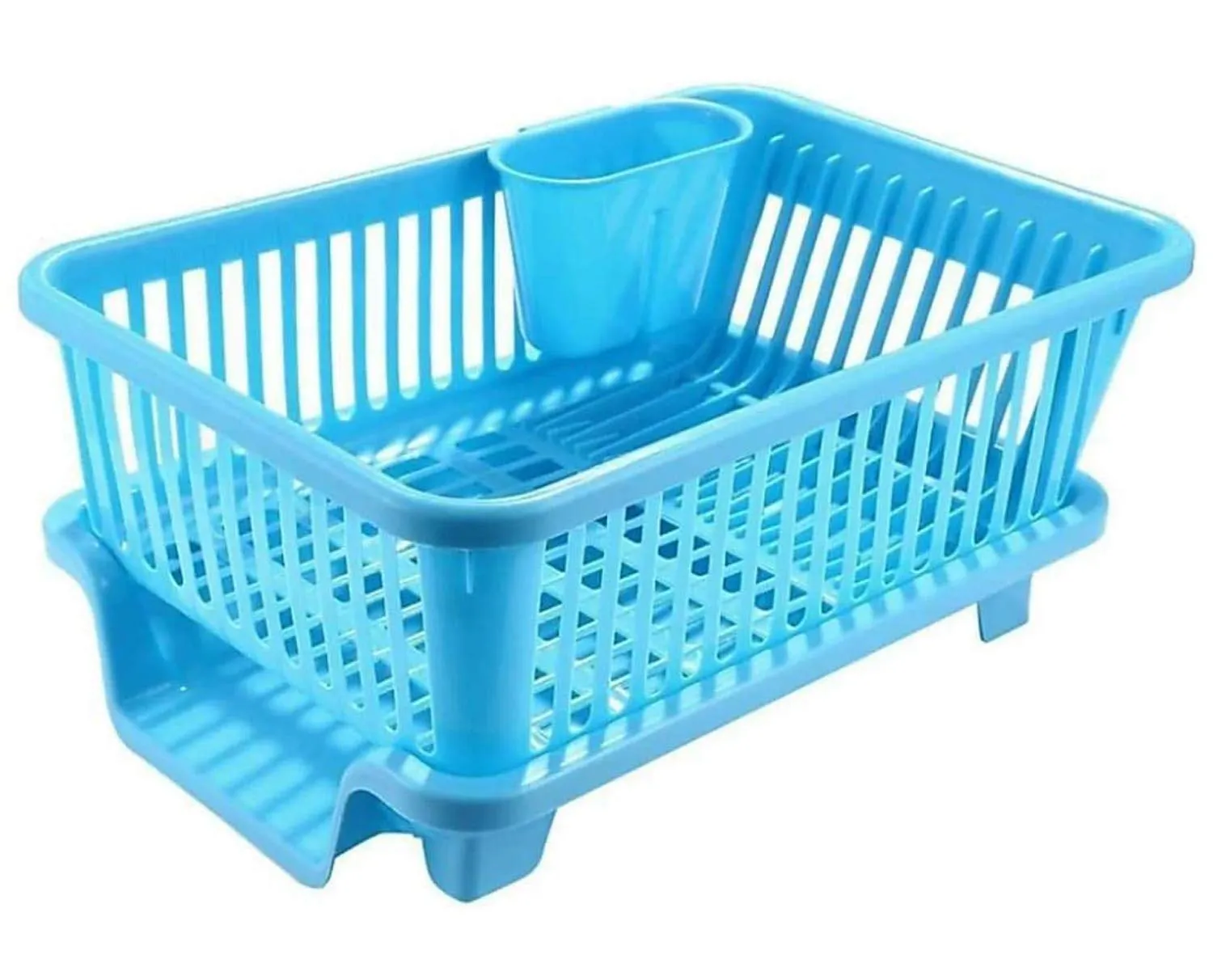 Kuber Industries 3 in 1 Large Durable Plastic Kitchen Sink Dish Rack Drainer Drying Rack Washing Basket with Tray for Kitchen, Dish Rack Organizers, Utensils Tools Cutlery (Blue)-KUBMARTK10733