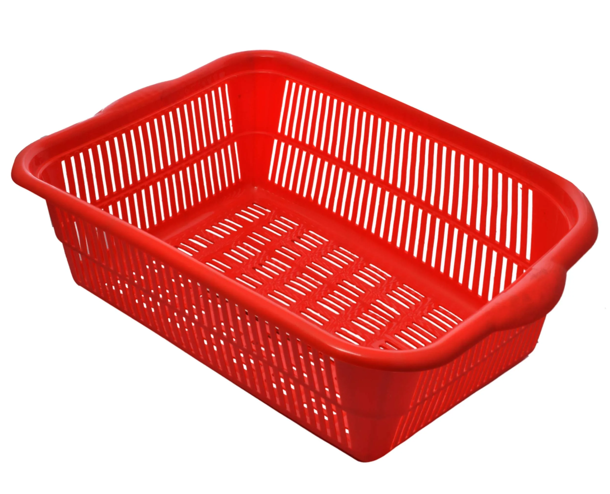 Kuber Industries Plastic 2 Pieces Kitchen Small & Medium Size Vegetables and Fruits Washing Basket Dish Rack Multipurpose Organizers (Red)-KUBERMART813