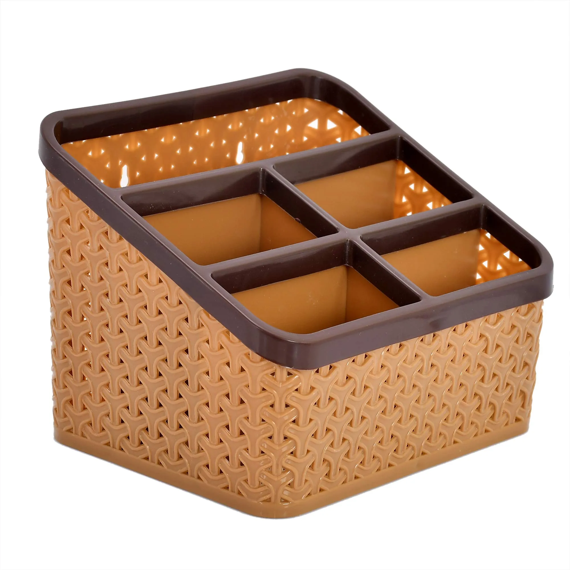 Kuber Industries Plastic 3 Pieces Multi-Purpose Large Size Compact Desk Storage Organizer Stationary Box for Case Pen Pencil Holder, Plastic Cosmetics, Make Up Organizer Container(Beige)-KUBMART3254