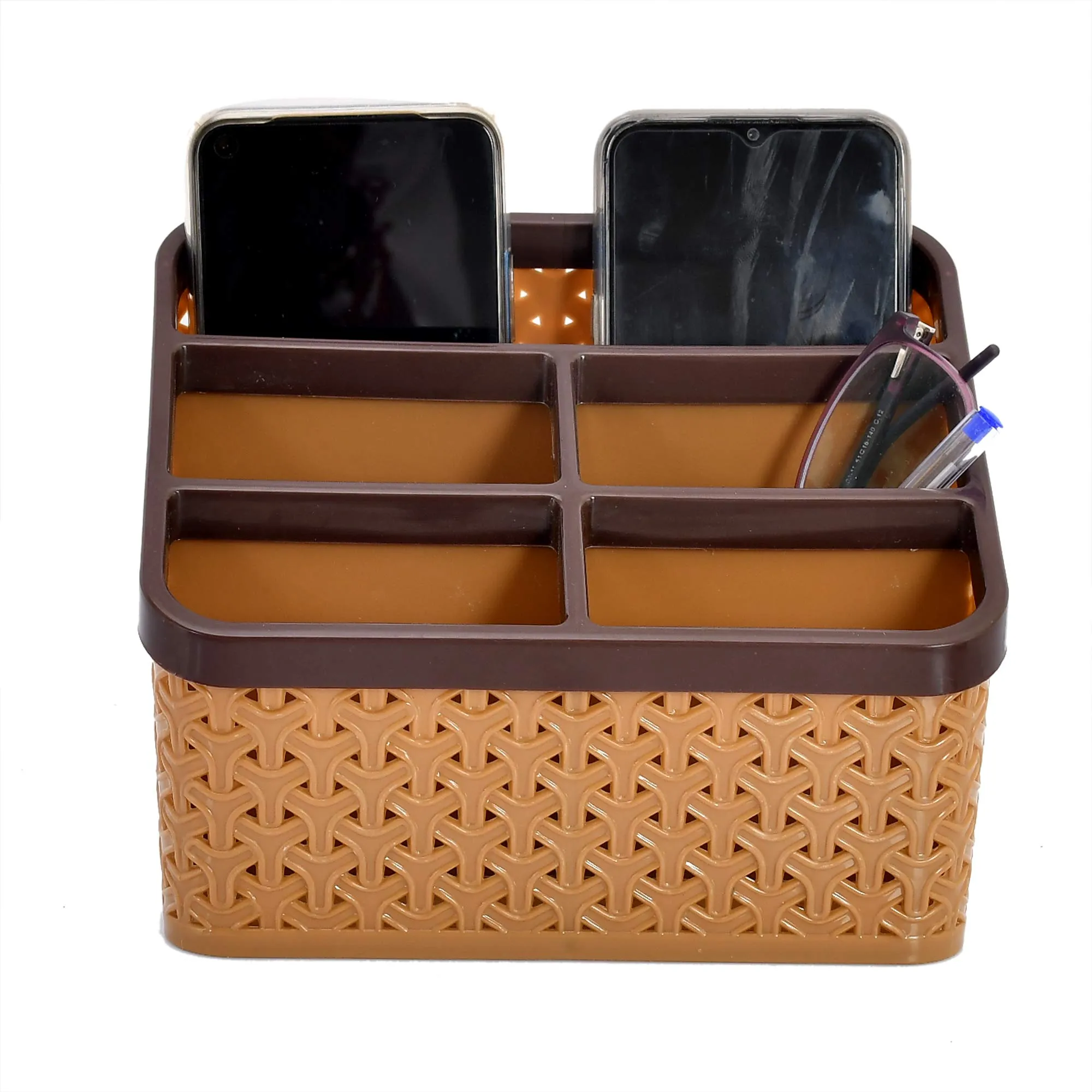 Kuber Industries Plastic 3 Pieces Multi-Purpose Large Size Compact Desk Storage Organizer Stationary Box for Case Pen Pencil Holder, Plastic Cosmetics, Make Up Organizer Container(Beige)-KUBMART3254