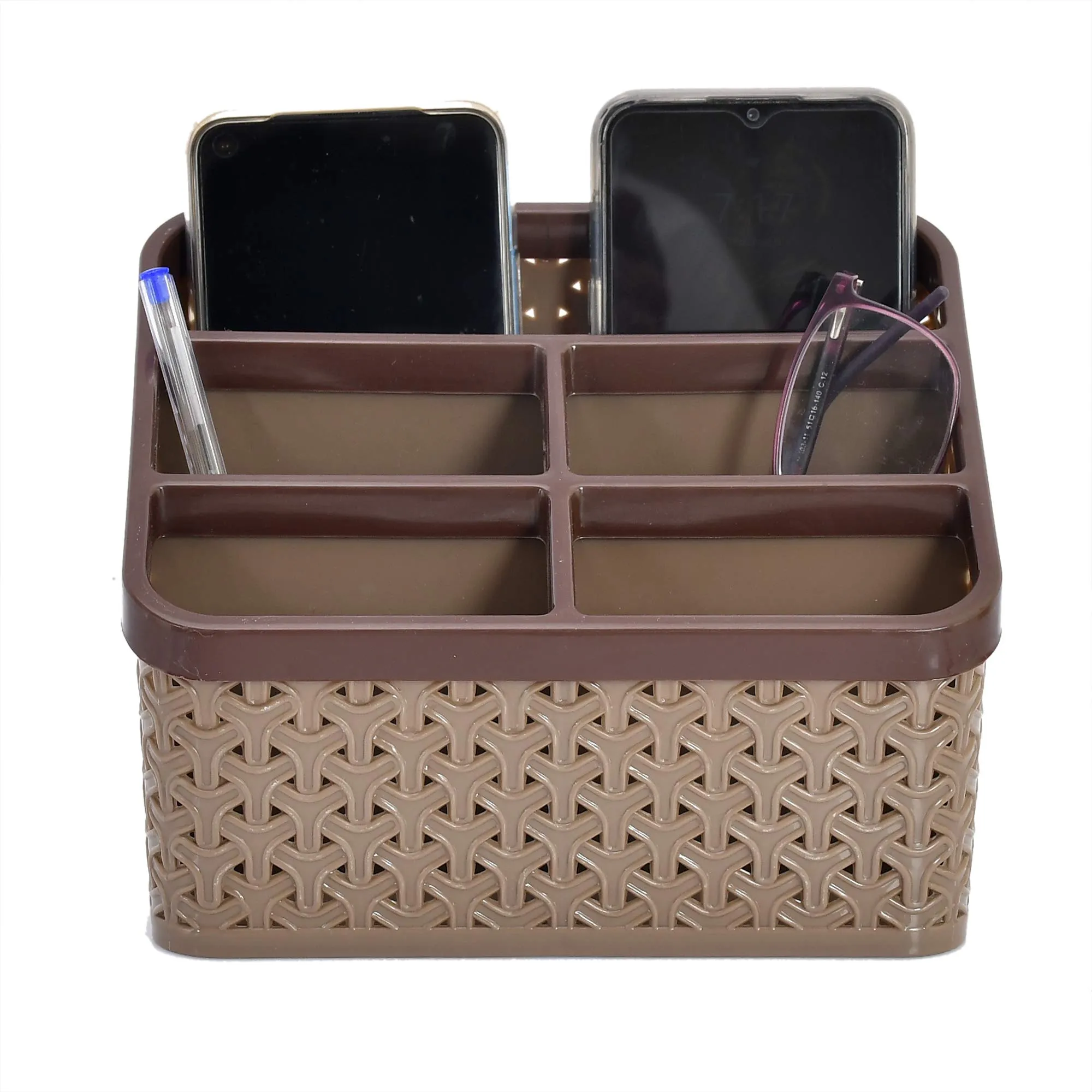 Kuber Industries Plastic Multi-Purpose Compact Desk Storage Organizer| Stationary Box |Plastic Cosmetics|Make Up Organizer Container, Pack of 2 (Brown)