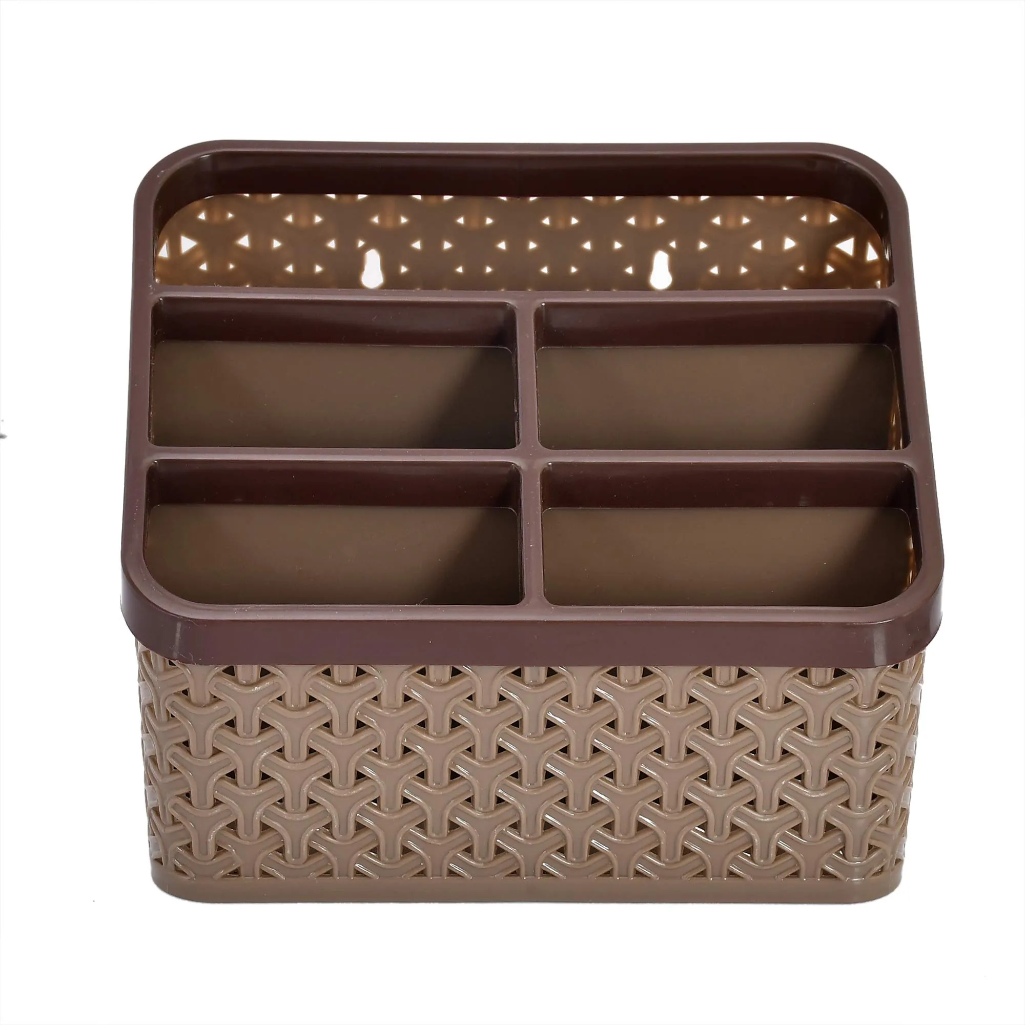 Kuber Industries Plastic Multi-Purpose Compact Desk Storage Organizer| Stationary Box |Plastic Cosmetics|Make Up Organizer Container, Pack of 2 (Brown)