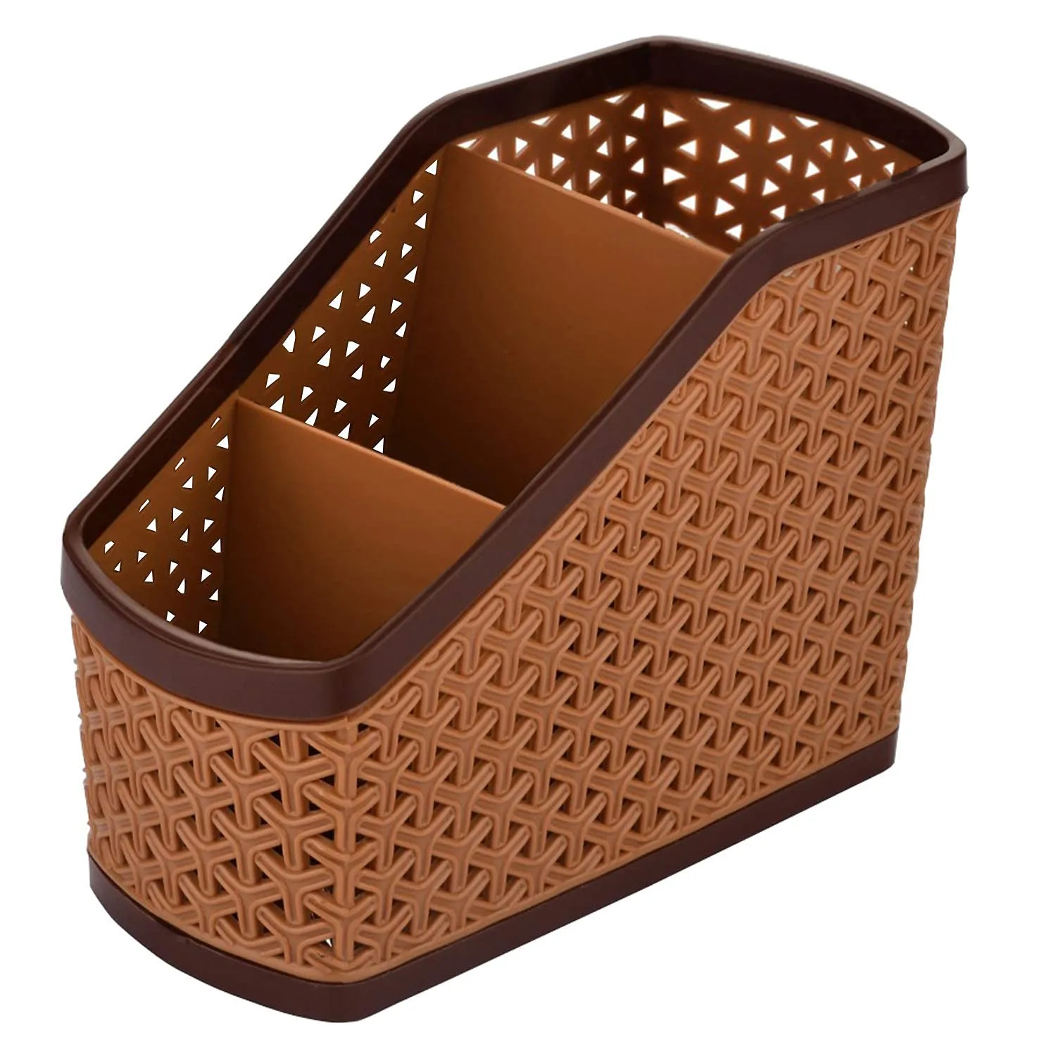 Kuber Industries Plastic Multi-Purpose Compact Desk Storage Organizer|Stationary Box|Pen Pencil Holder|Plastic Cosmetics|Make Up Organizer Container|Size 18 x 9 x 14 CM (Beige)-KUBMART3230
