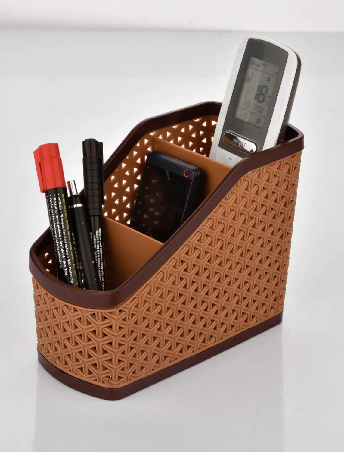 Kuber Industries Plastic Multi-Purpose Compact Desk Storage Organizer|Stationary Box|Pen Pencil Holder|Plastic Cosmetics|Make Up Organizer Container|Size 18 x 9 x 14 CM (Beige)-KUBMART3230