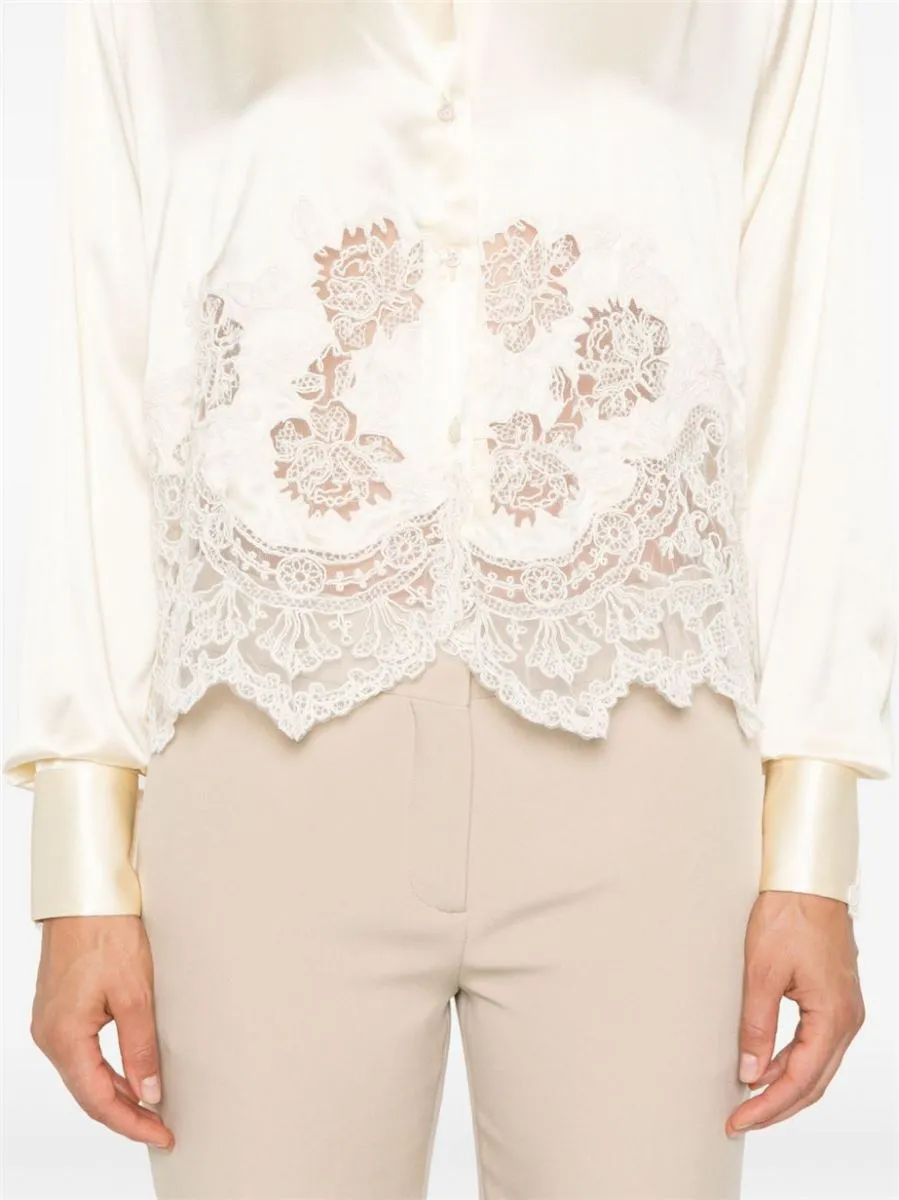 LACE-PANELS SATIN SHIRT