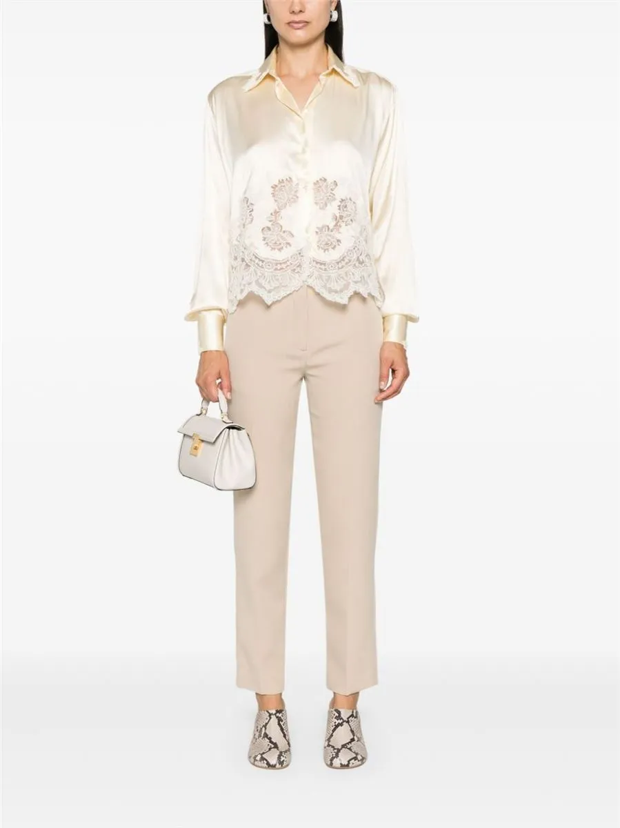 LACE-PANELS SATIN SHIRT