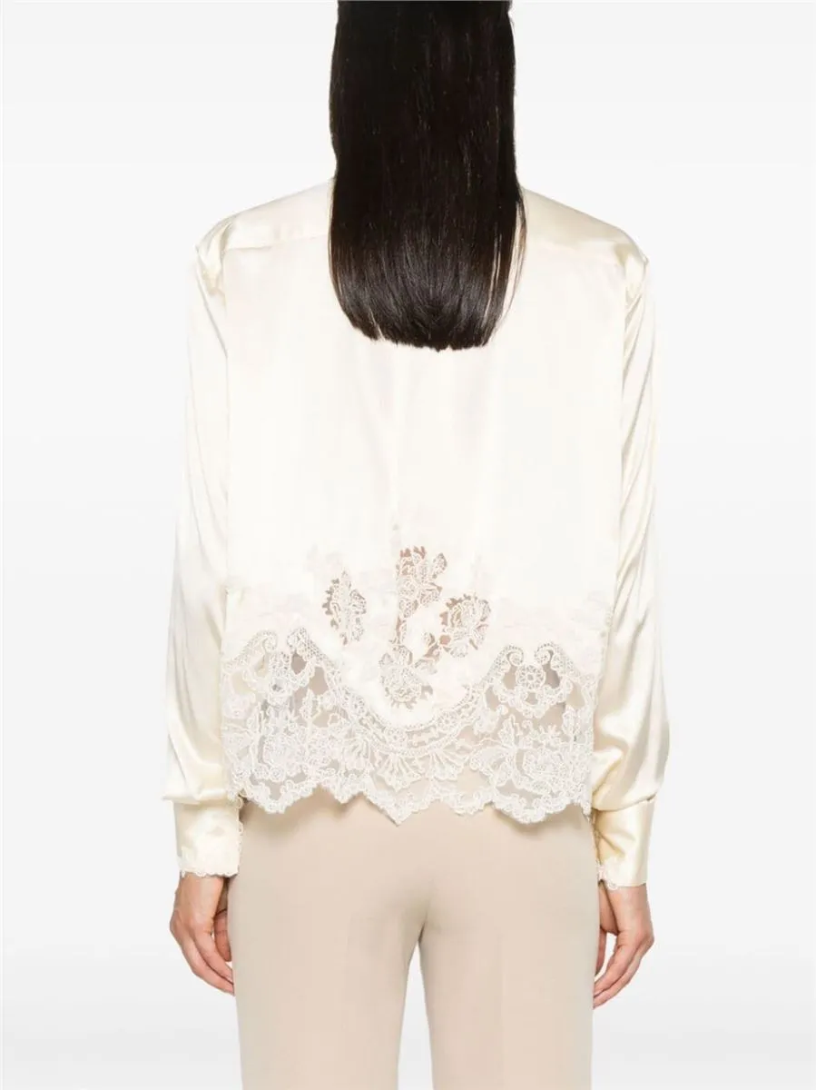 LACE-PANELS SATIN SHIRT