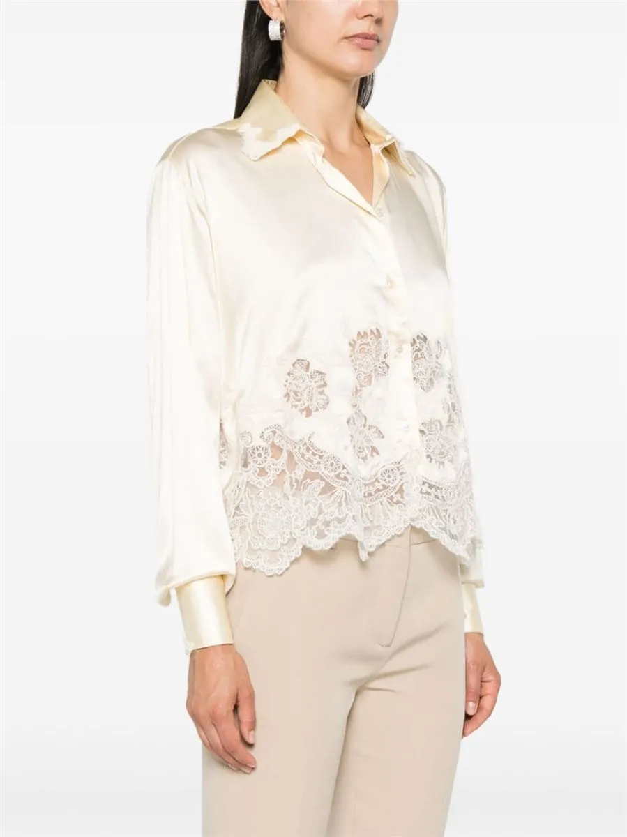 LACE-PANELS SATIN SHIRT