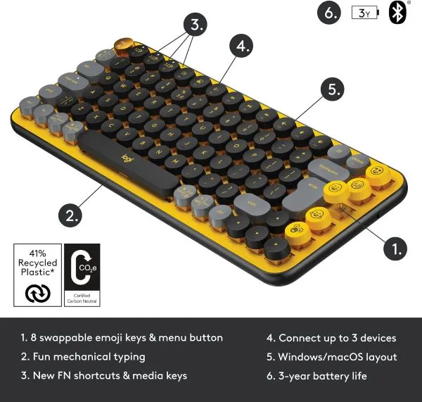 Logitech Pop Keys Wireless Mechanical Keyboard With Emoji Keys