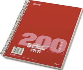 Mead 5 Subject Notebook' College Rule' 8-1/2 X 11' White' 200 Sheets/Pad
