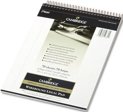 Mead Cambridge Premium Wirebound Legal Pad' Lgl Rule' Ltr' White' 70 Sheets/Pad