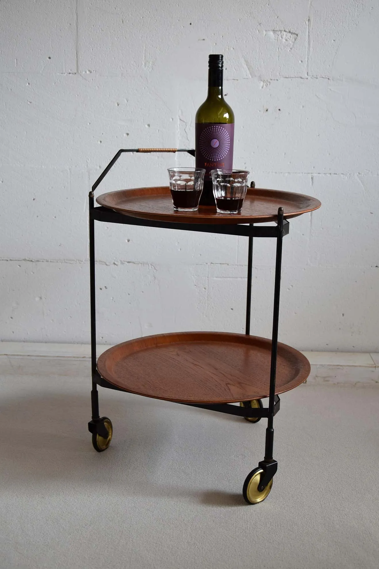 Mid Century Foldable Teak Bar Trolley