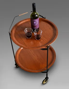 Mid Century Foldable Teak Bar Trolley