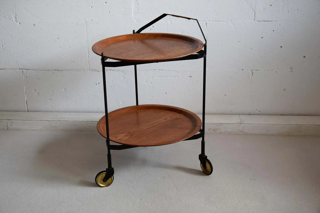 Mid Century Foldable Teak Bar Trolley