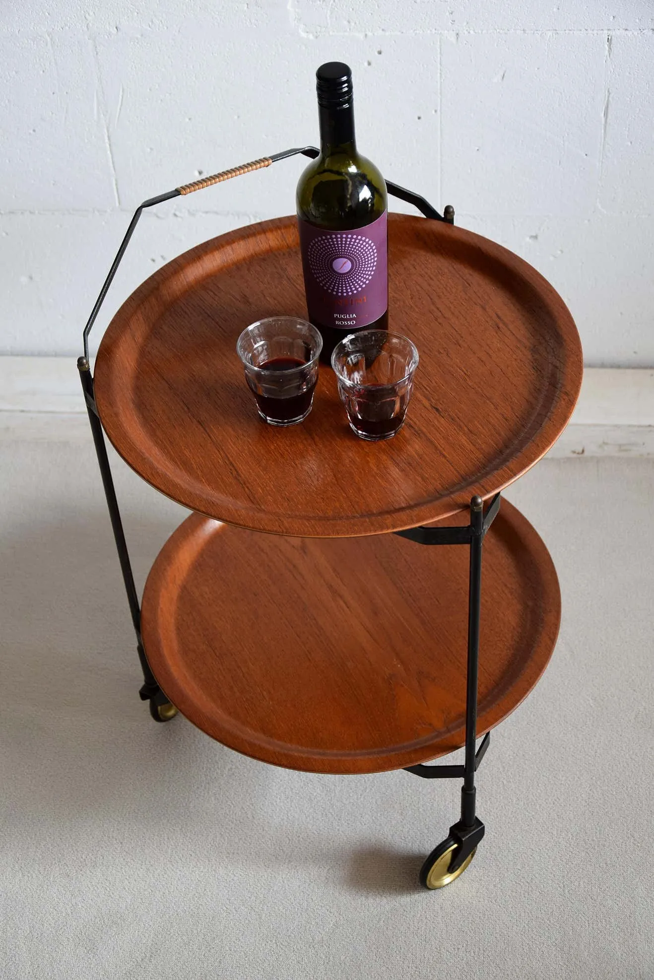 Mid Century Foldable Teak Bar Trolley