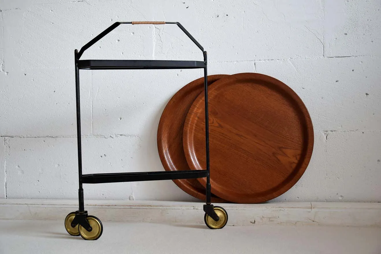 Mid Century Foldable Teak Bar Trolley