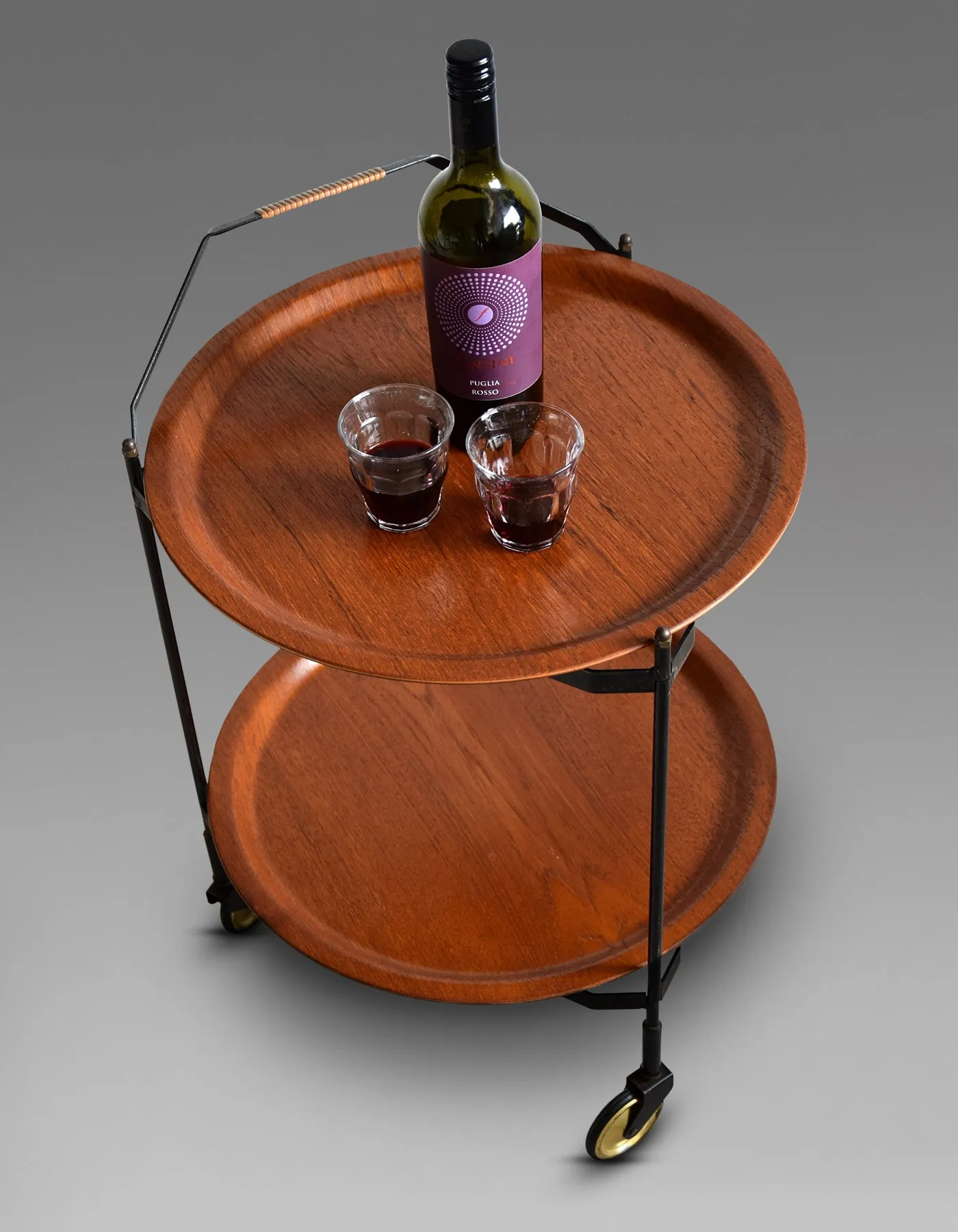 Mid Century Foldable Teak Bar Trolley