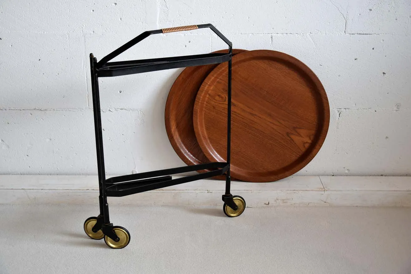 Mid Century Foldable Teak Bar Trolley