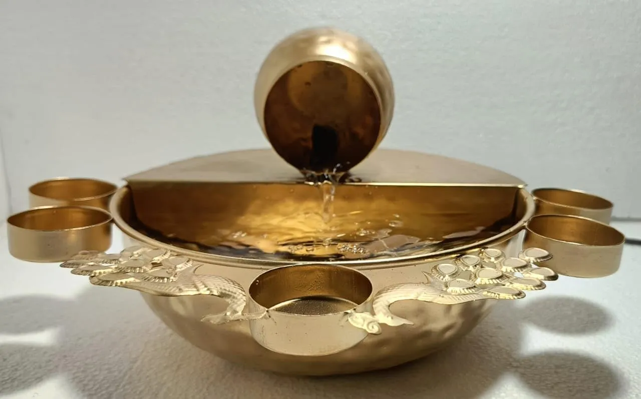 M.K Handicraft Decorative Water Fountain for Living Room, Bedroom, Dining Room, Kitchen, Bathroom, Home Decor (Gold Powdercoated)