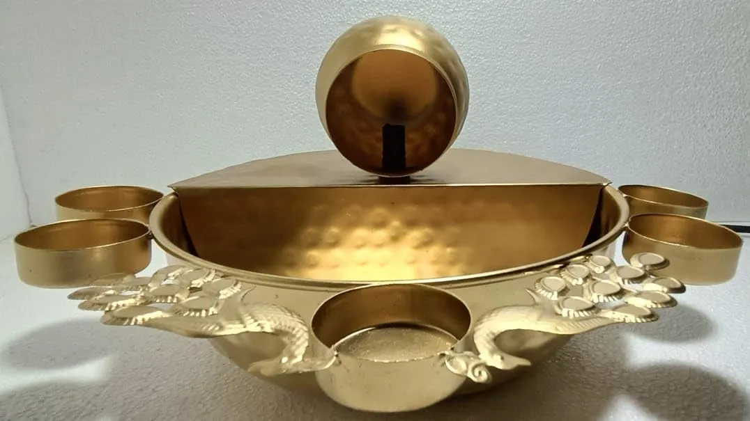 M.K Handicraft Decorative Water Fountain for Living Room, Bedroom, Dining Room, Kitchen, Bathroom, Home Decor (Gold Powdercoated)
