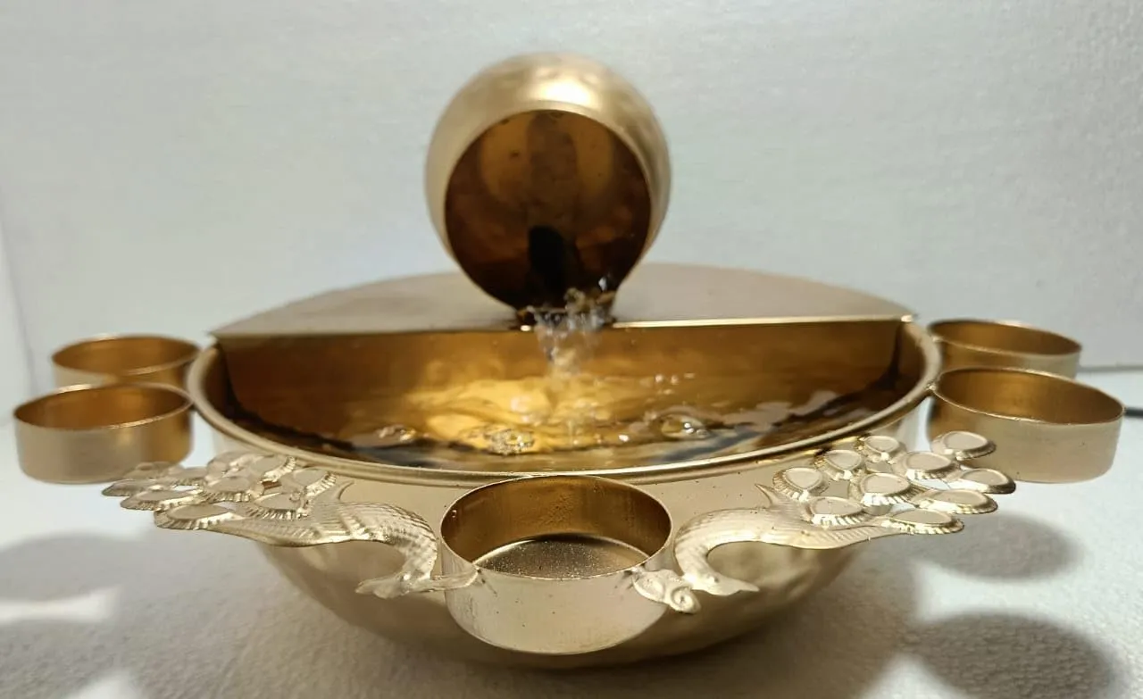 M.K Handicraft Decorative Water Fountain for Living Room, Bedroom, Dining Room, Kitchen, Bathroom, Home Decor (Gold Powdercoated)