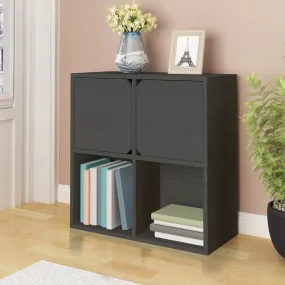 Modular Bookcase with Doors, Charcoal Black