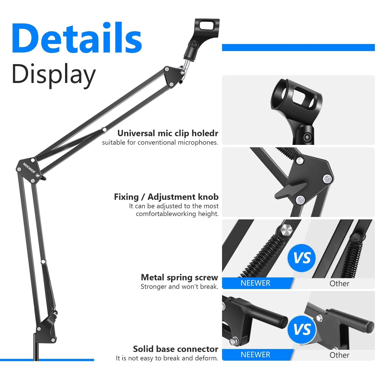 NEEWER NW-35 Microphone Stand Boom Suspension Scissor Stand