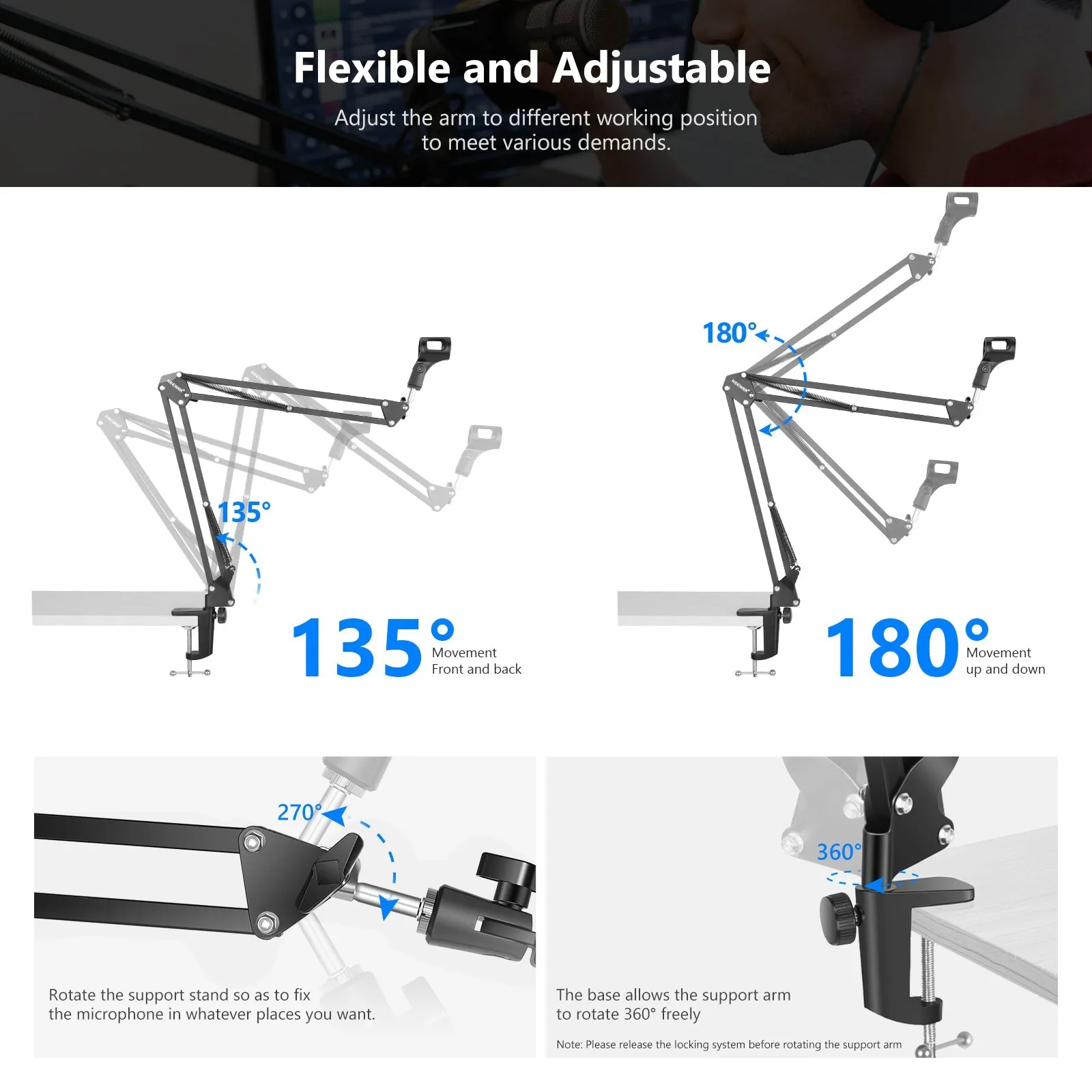 NEEWER NW-35 Microphone Stand Boom Suspension Scissor Stand