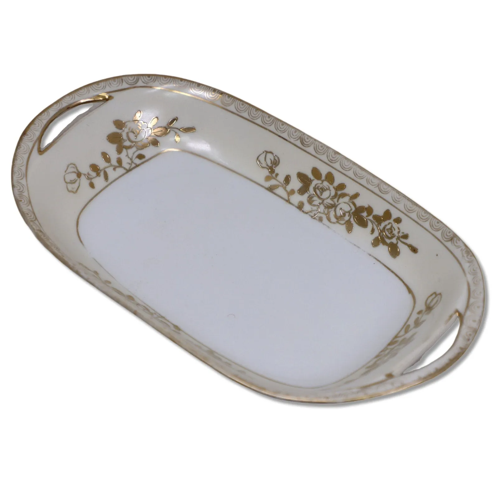 Nippon Oval Asparagus Dish Gold Moriage Porcelain Antique C. 1911