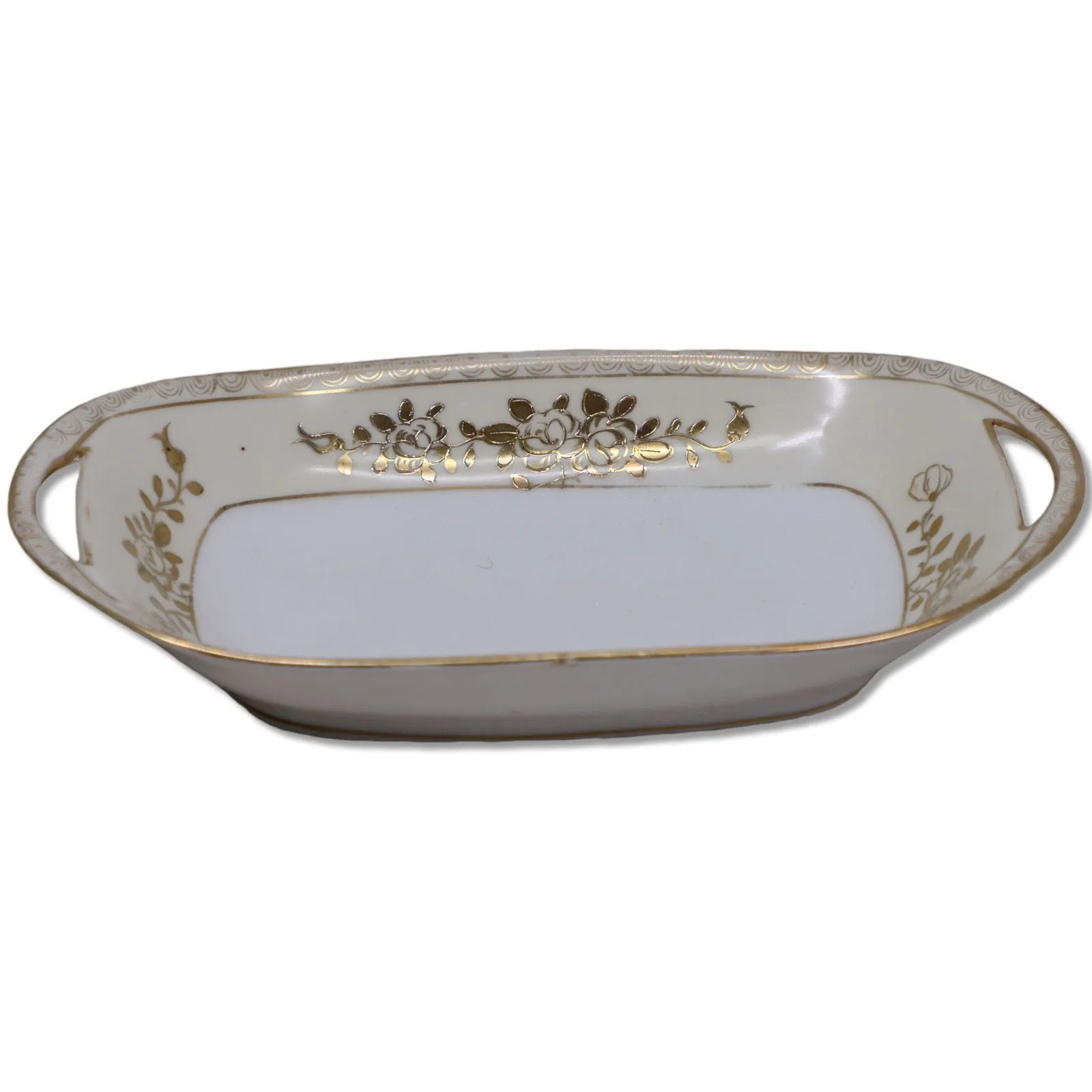 Nippon Oval Asparagus Dish Gold Moriage Porcelain Antique C. 1911