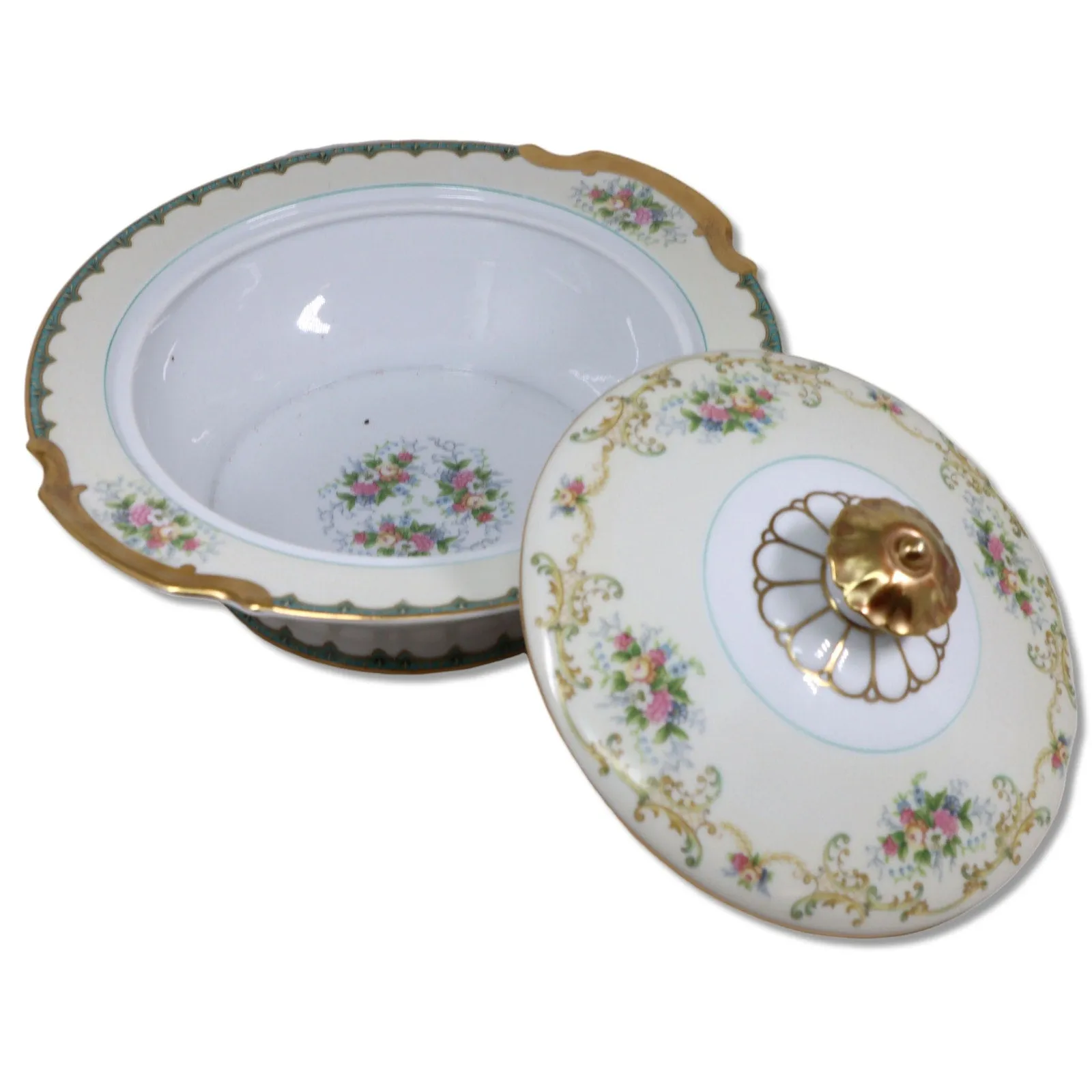 Noritake M Mark Melot Round Covered Serving Bowl  Japanese China Vintage 1930's