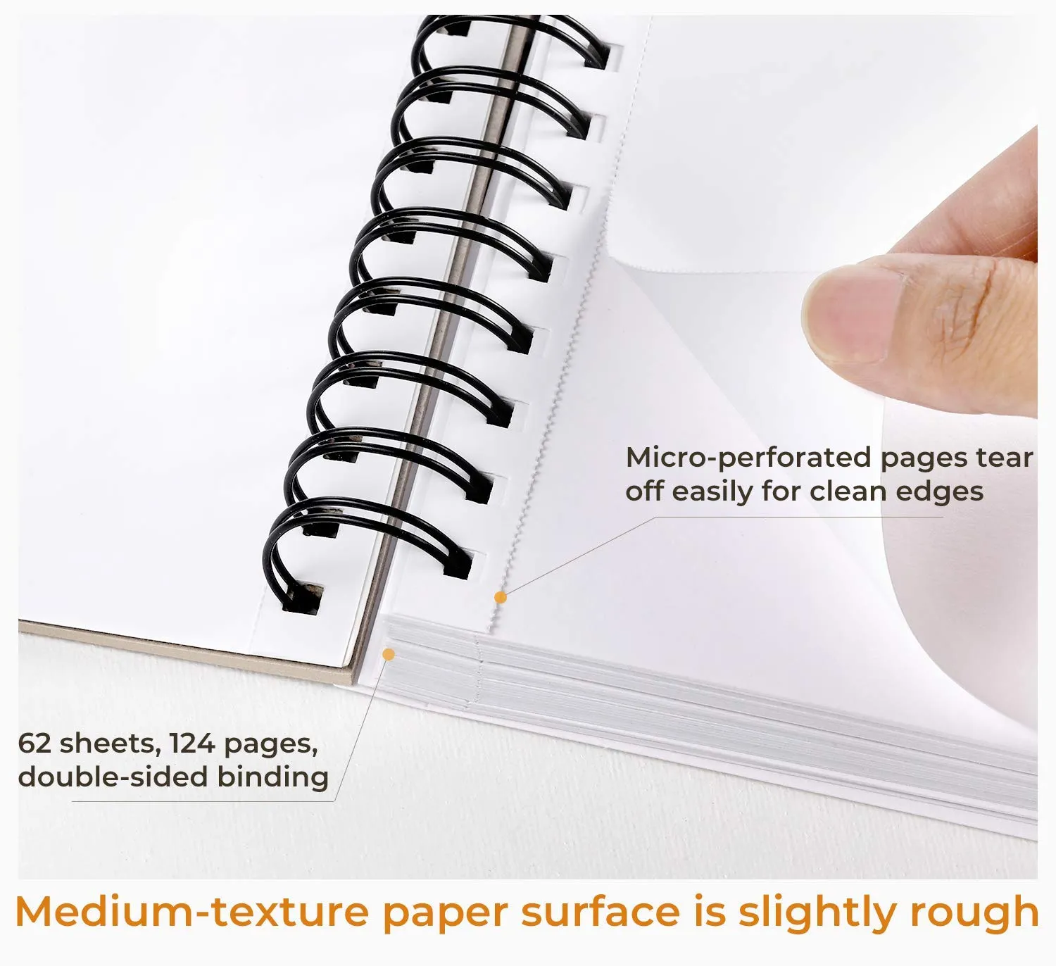Ohuhu Mix Media Pad, Ohuhu 10"x7.6" Mixed Media Art Sketchbook 120 LB/200 GSM Heavyweight Papers 62 Sheets/124 Pages Spiral Bound Mixed Media Paper Pad for Acrylic Watercolor Painting Pen and Pencil