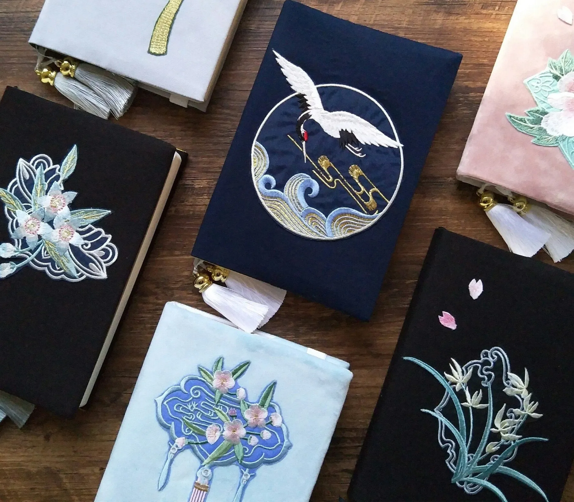 Personalized Handmade Notebook Cover A5 Size Embroidery Journal Sleeve Antique Fabric Planner Bamboo Orchid Crane Traveler's Notebook Gift