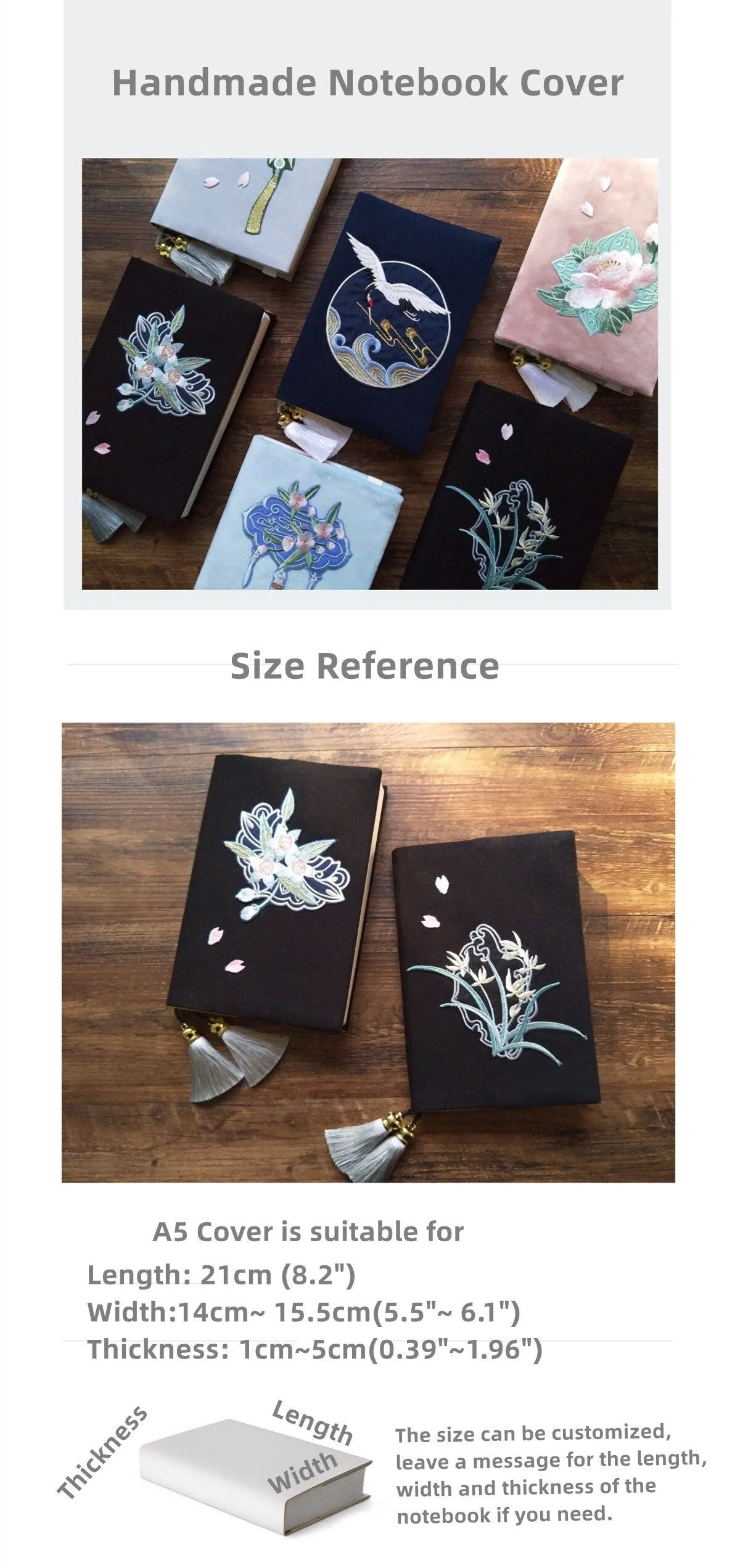 Personalized Handmade Notebook Cover A5 Size Embroidery Journal Sleeve Antique Fabric Planner Bamboo Orchid Crane Traveler's Notebook Gift