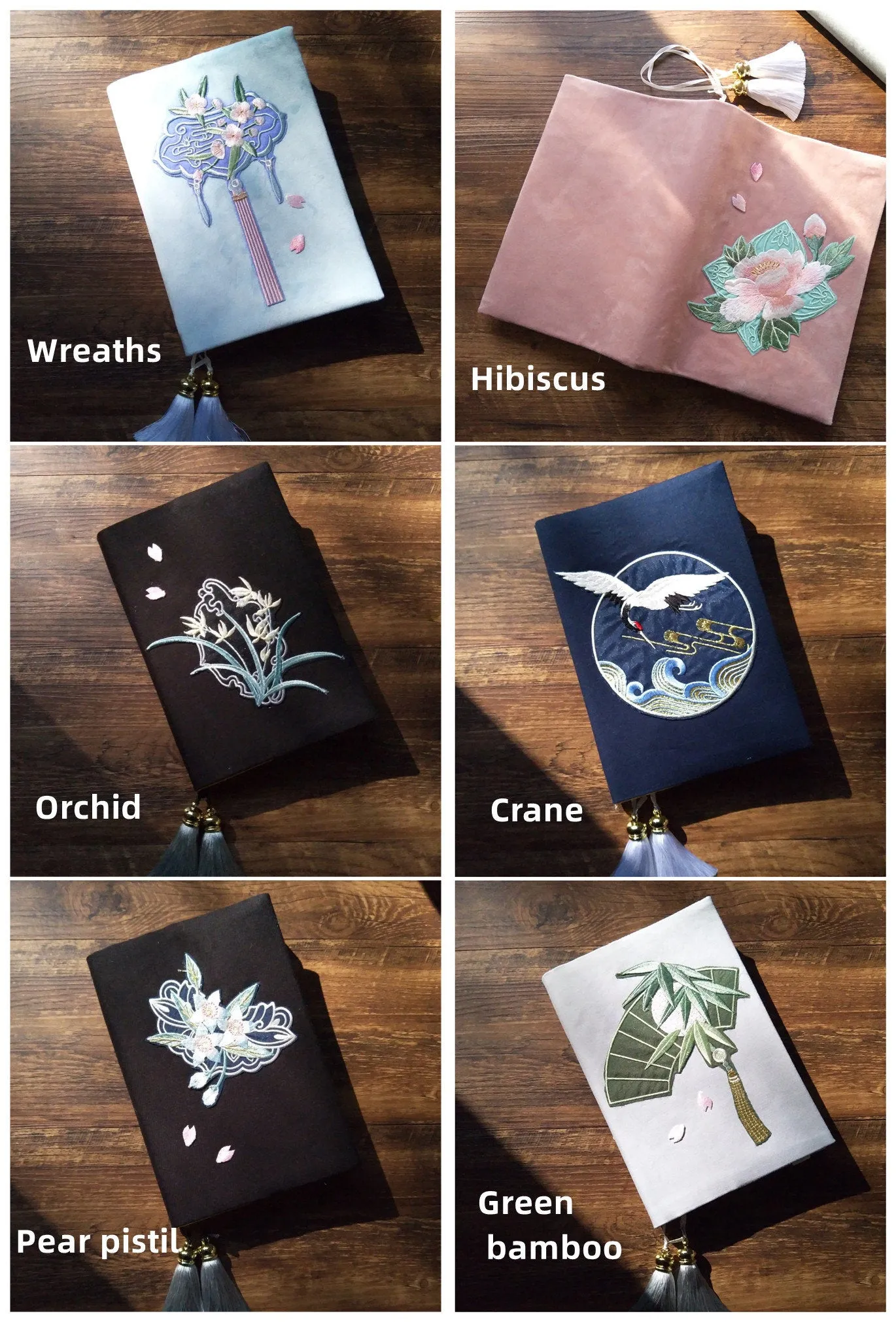 Personalized Handmade Notebook Cover A5 Size Embroidery Journal Sleeve Antique Fabric Planner Bamboo Orchid Crane Traveler's Notebook Gift