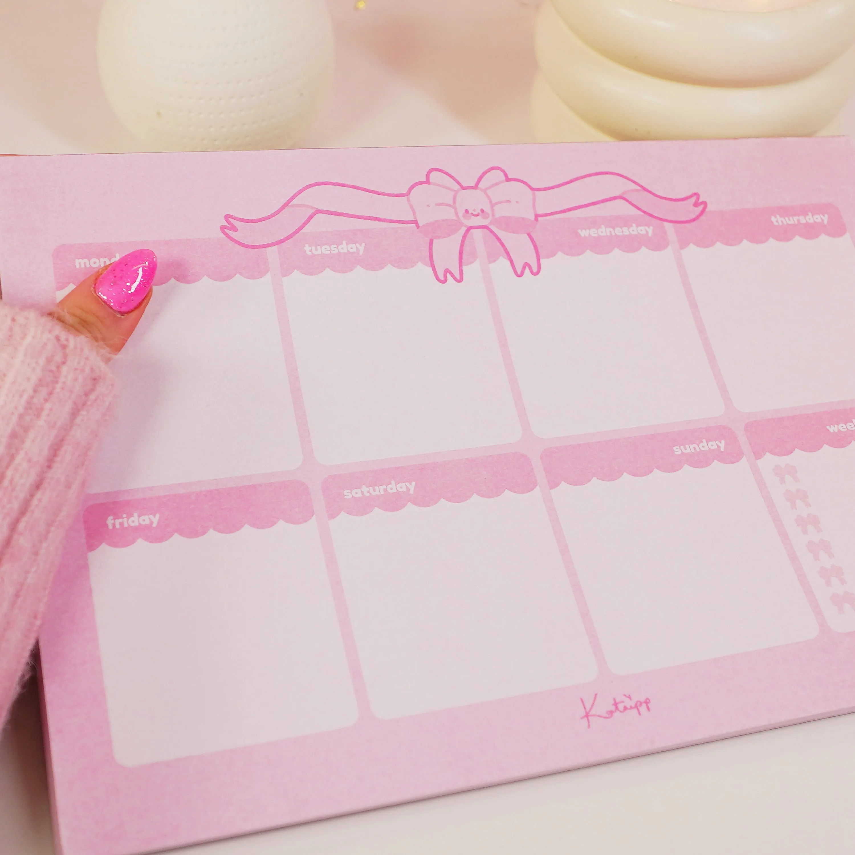 Pink Coquette Bow Stationery Bundle | Kawaii Notepads & Planner Set for Cute Organisation