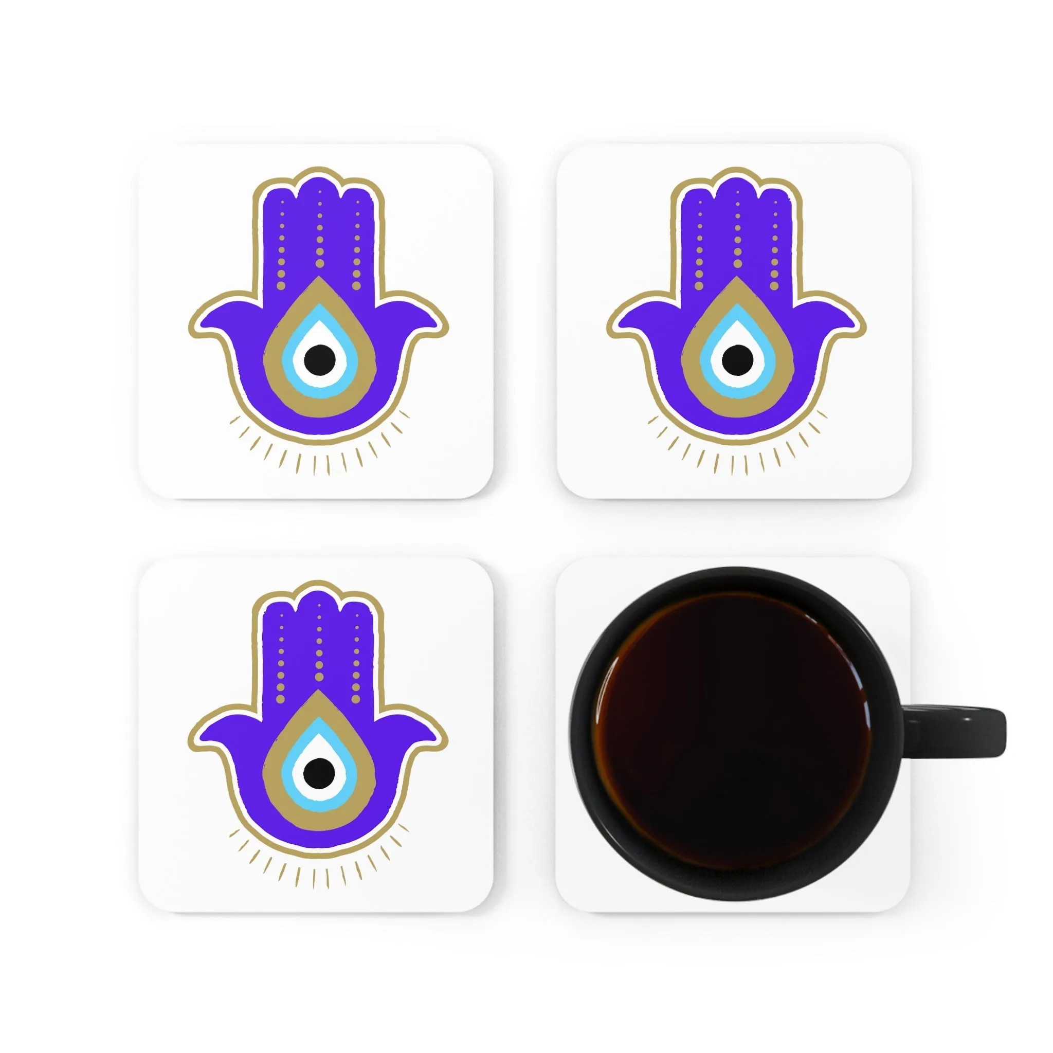 Purple Hamsa Coaster Set