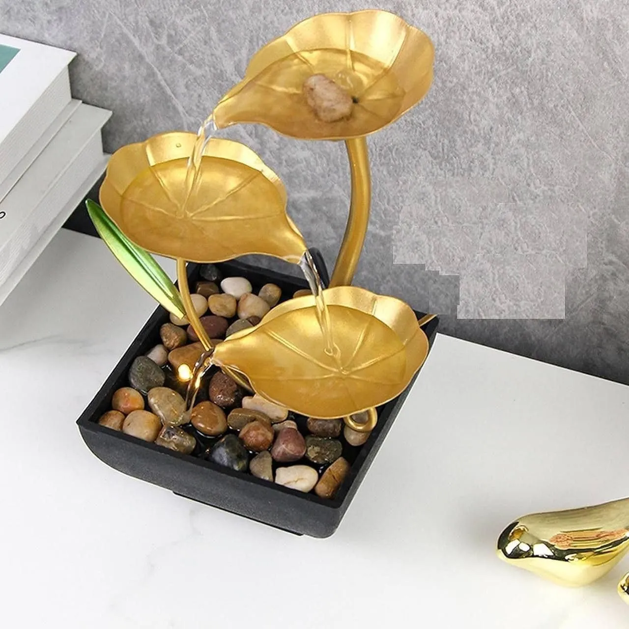 RA1 HUB Tabletop Fountains Indoor Lotus Leaf Relaxation Fountains Tabletop Waterfall Decoration Fountain Includes Many Natural River Rocks